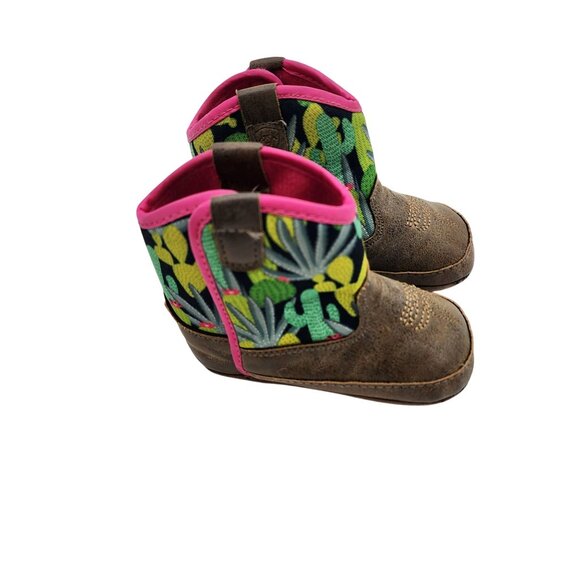 Ariat Kids Roswell Western Booties With Cactus Print & Pink Accents - Picture 2 of 6